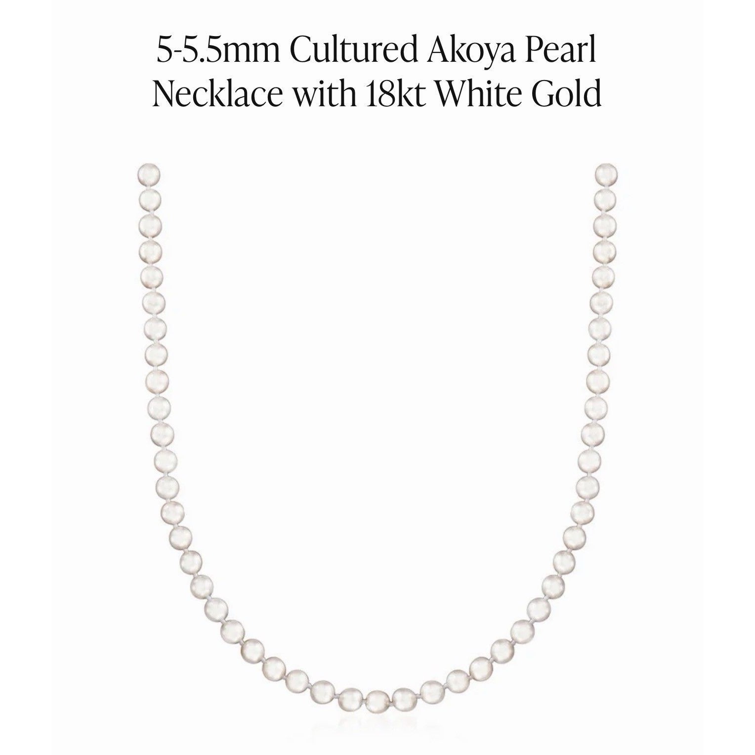 5-5.5mm Cultured Akoya Pearl Necklace With 18kt White Gold. 16" Ross Simons New